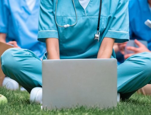 medical student studying with laptop